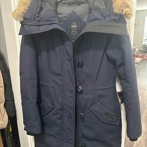 Canada Goose Navy Puffer Jacket with Fur Trim